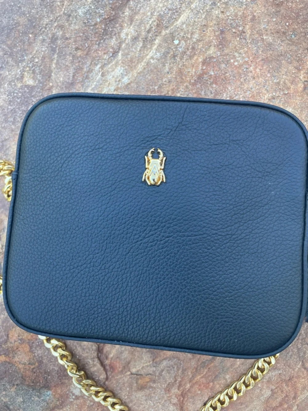 Black Leather Crossbody with Gold Chain and Tassel Accent by Avorigen (CdlG)